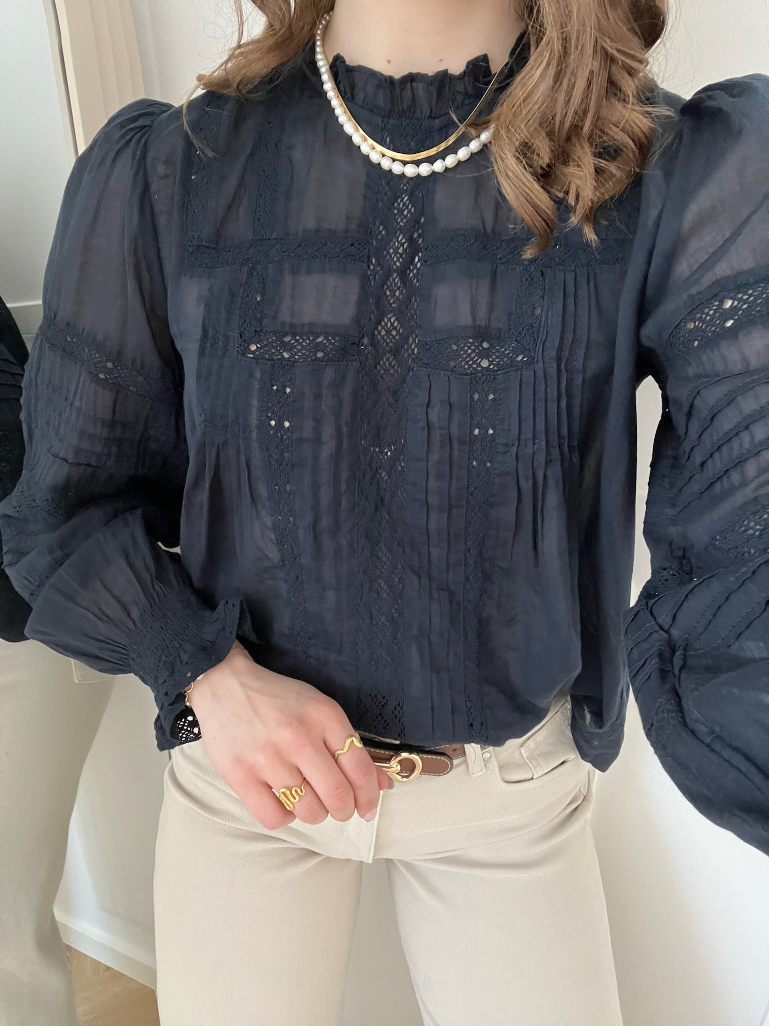 Neo Noir Ebba S Voile Bluse Navy Online