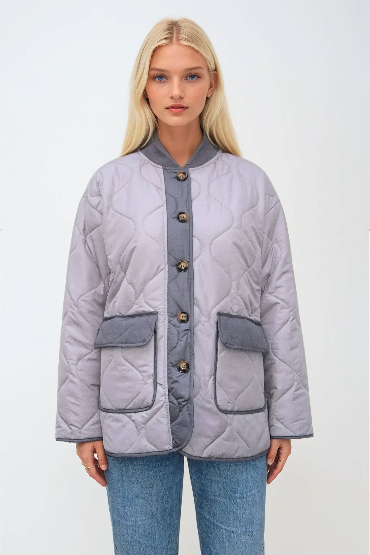Quilted Block Jakke - Grå