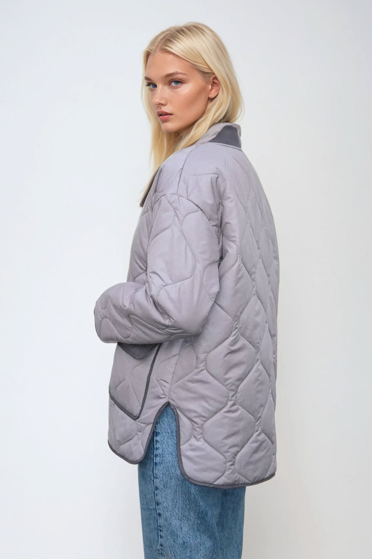 Quilted Block Jakke - Grå