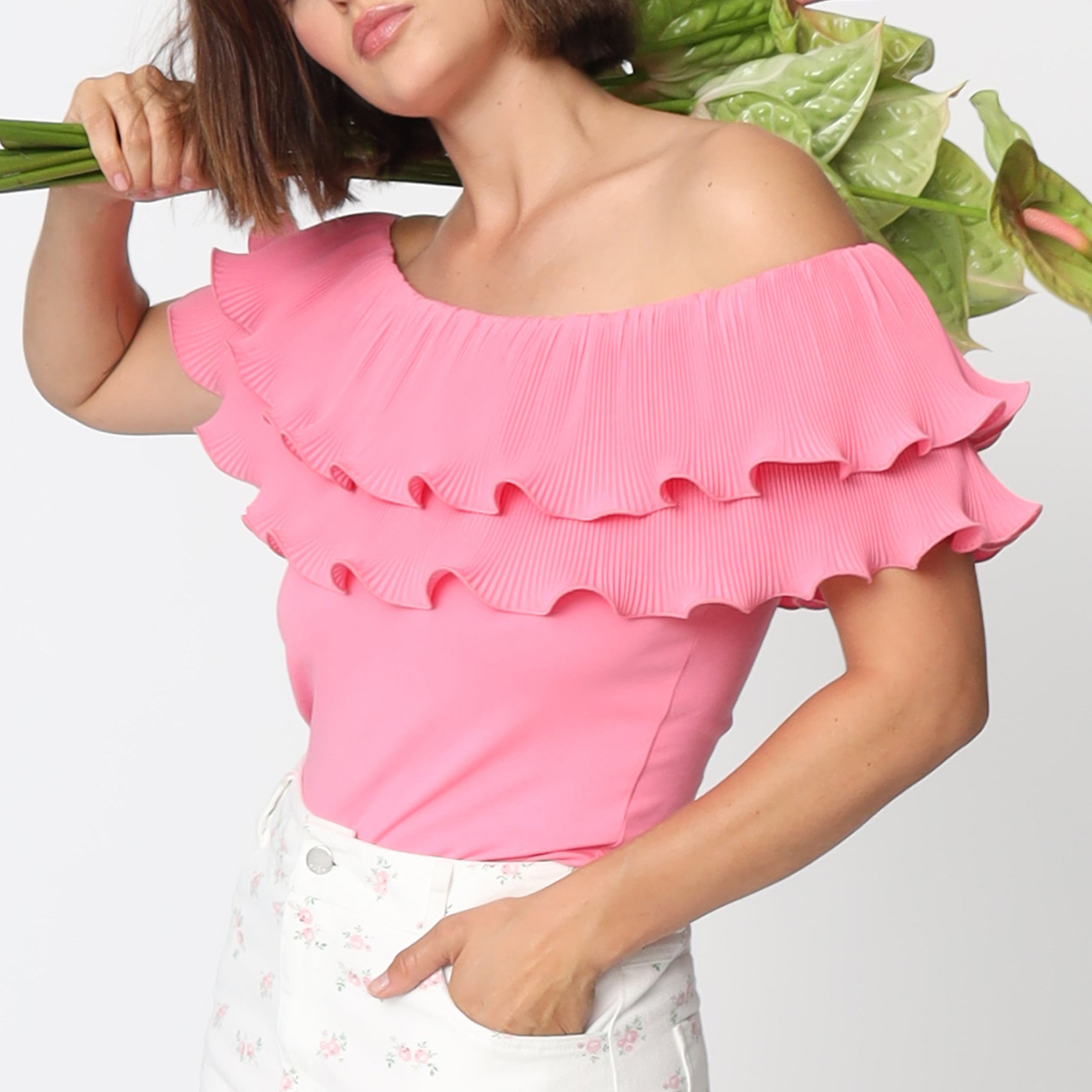 Cras Flounce Top Pink Carnation