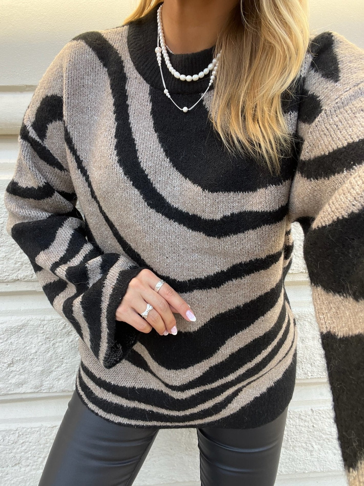 Object Diana LS Knit Bluse Black/Zebra Desert NOS25