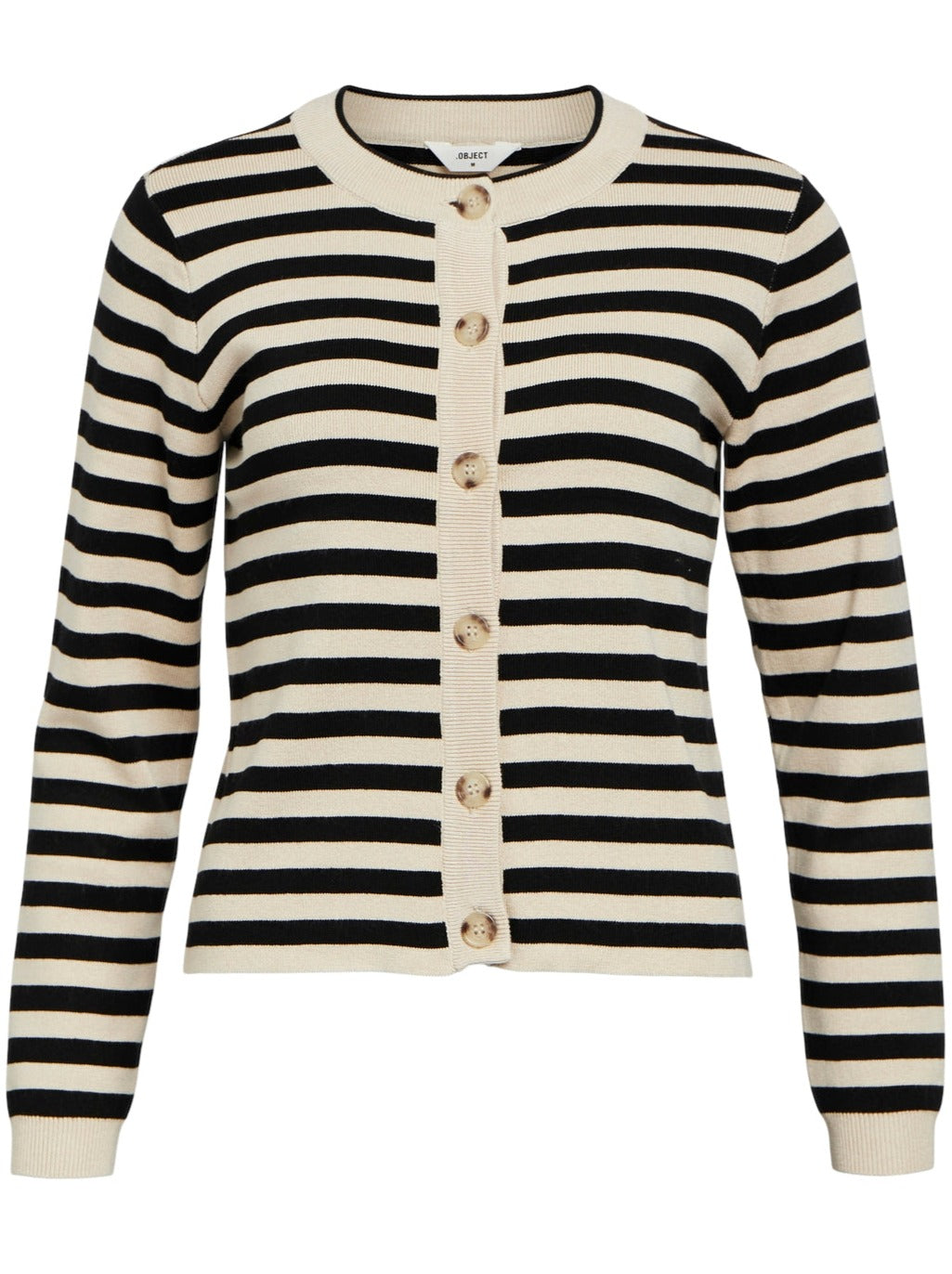 Object Ester LS Knit Cardigan Sandshell/Black NOS25