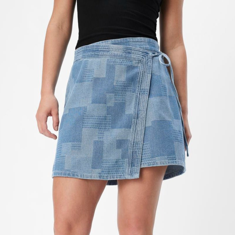 Object Ylva Denim HW Short Nederdel Light Blue Denim