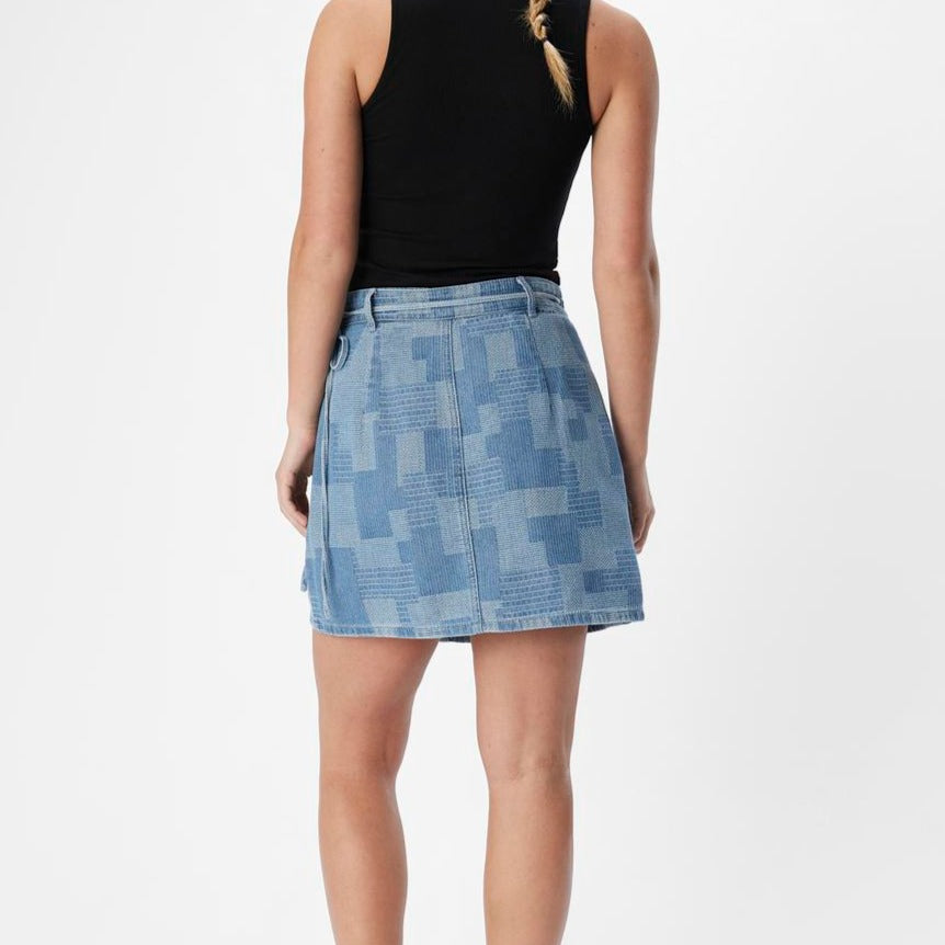 Object Ylva Denim HW Short Nederdel Light Blue Denim