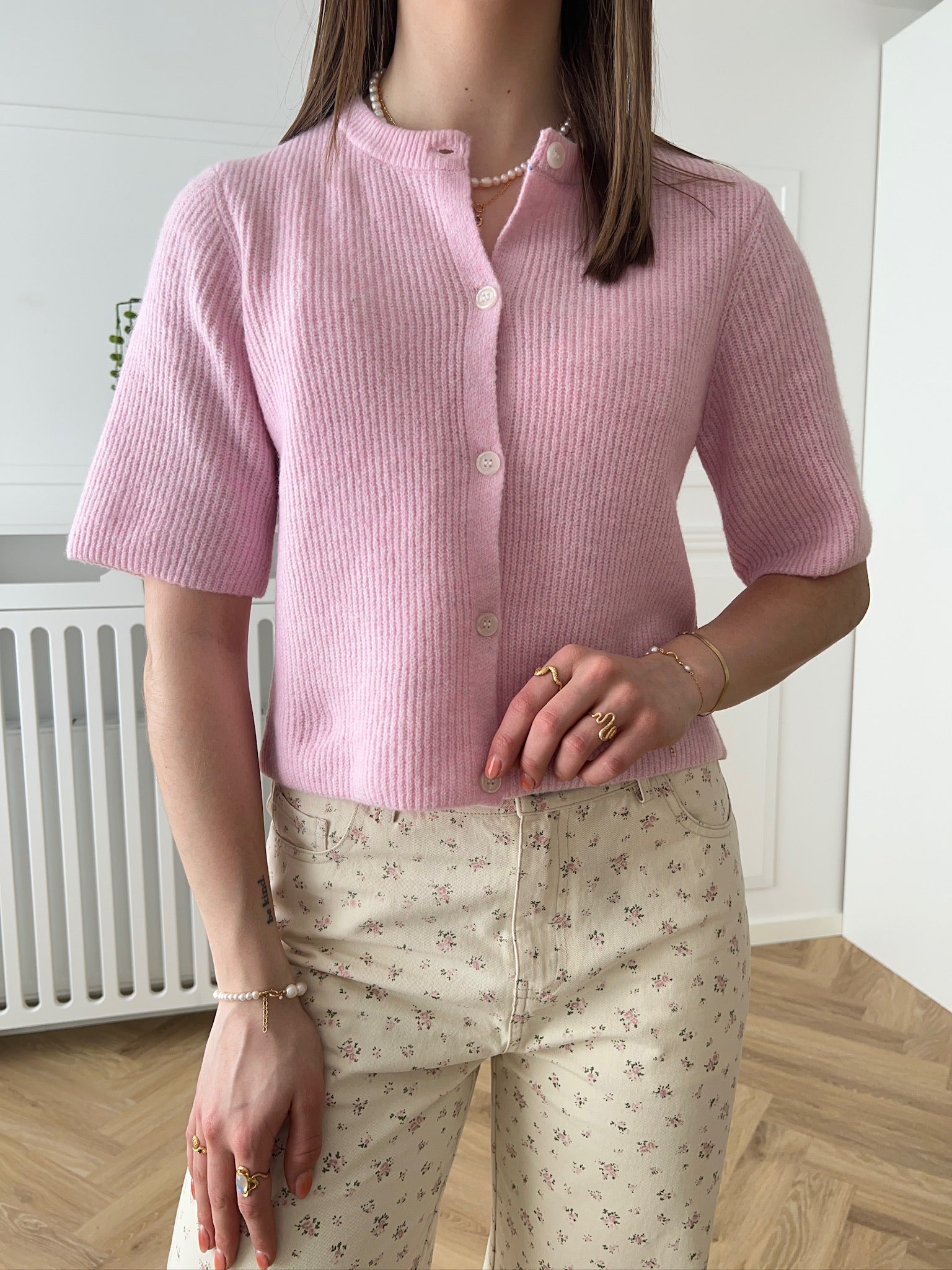 Pieces Silly SS O-Neck Knit Cardigan Roseate Spoonbill NOS25