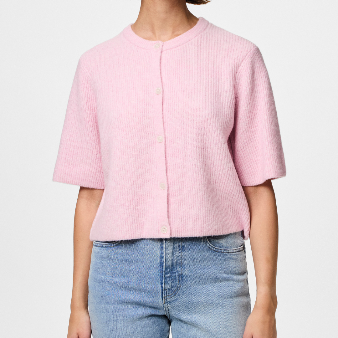 Pieces Silly SS O-Neck Knit Cardigan Roseate Spoonbill NOS25