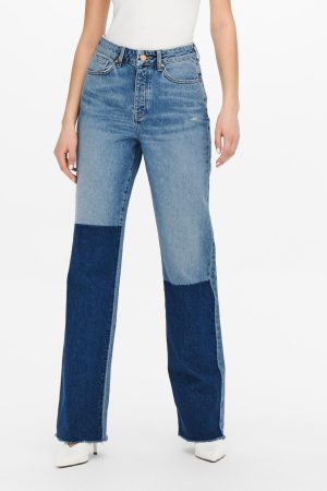 Zikka Farve Blok Bukser - Medium Blå Denim