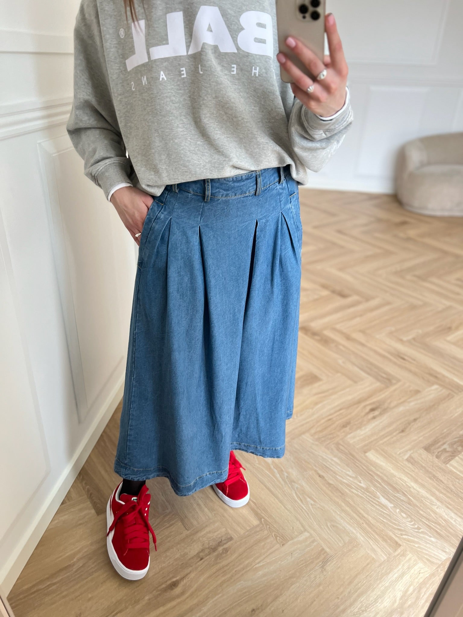 Co'Couture Anya Denim Pleat Nederdel Denim Blue Udsalg