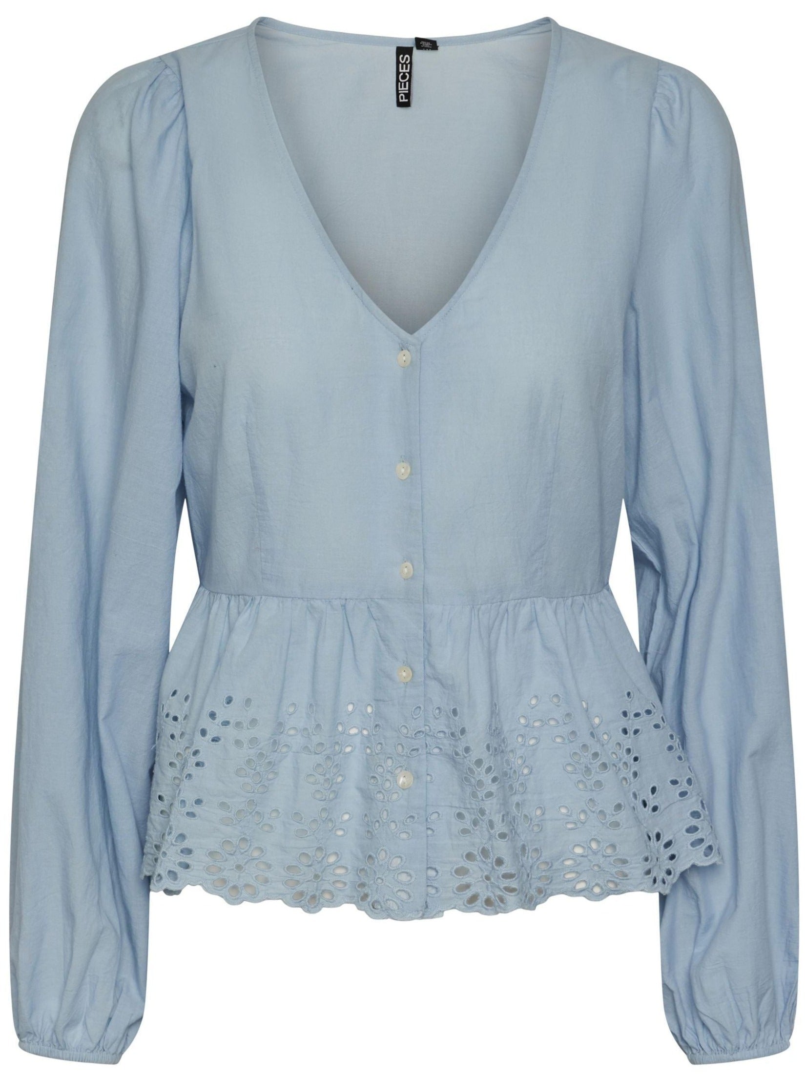 Pieces Malika LS V-Neck Bluse Blue Bell