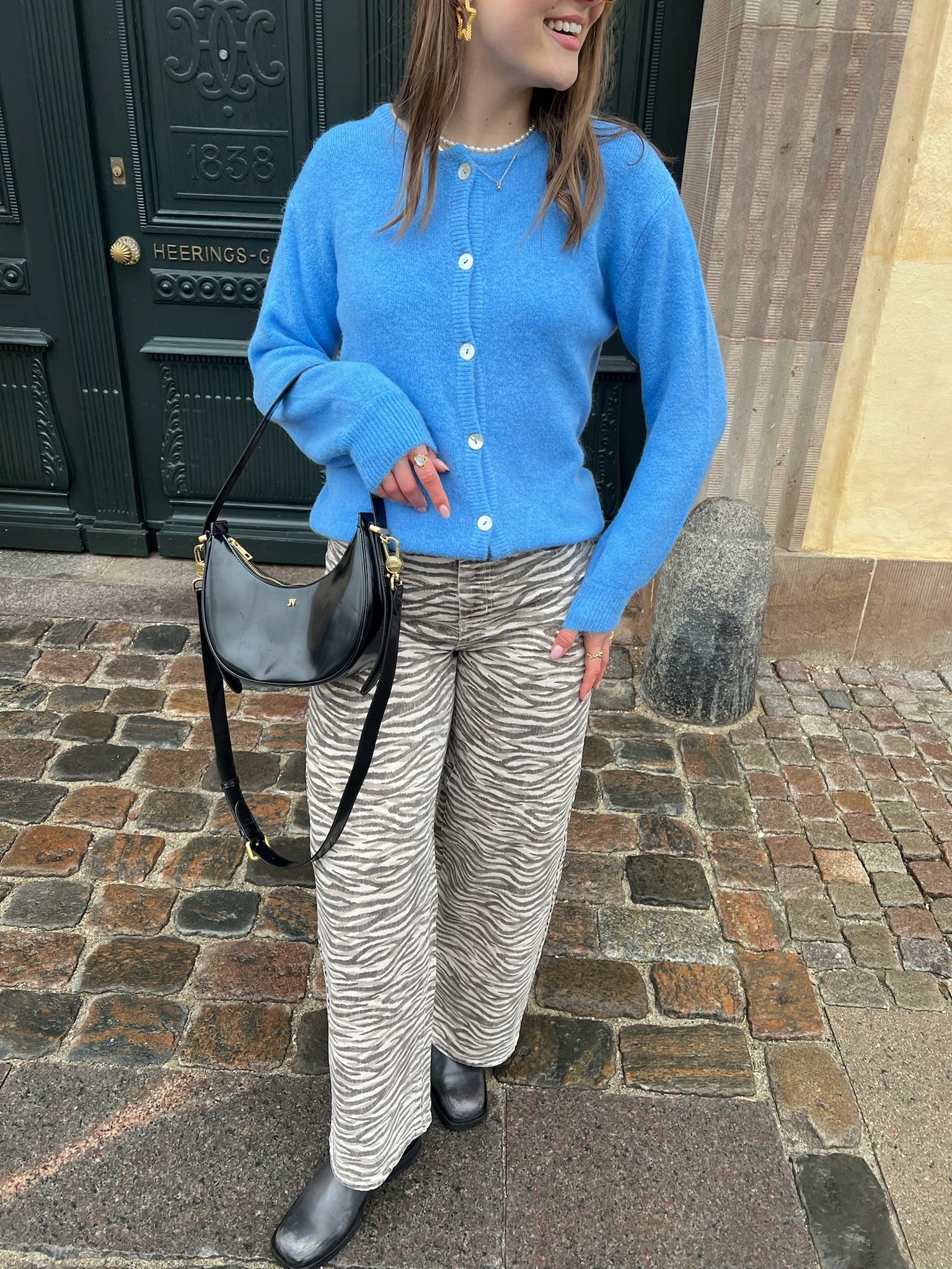 Black Colour Bella Knit Cardigan Sky Blue