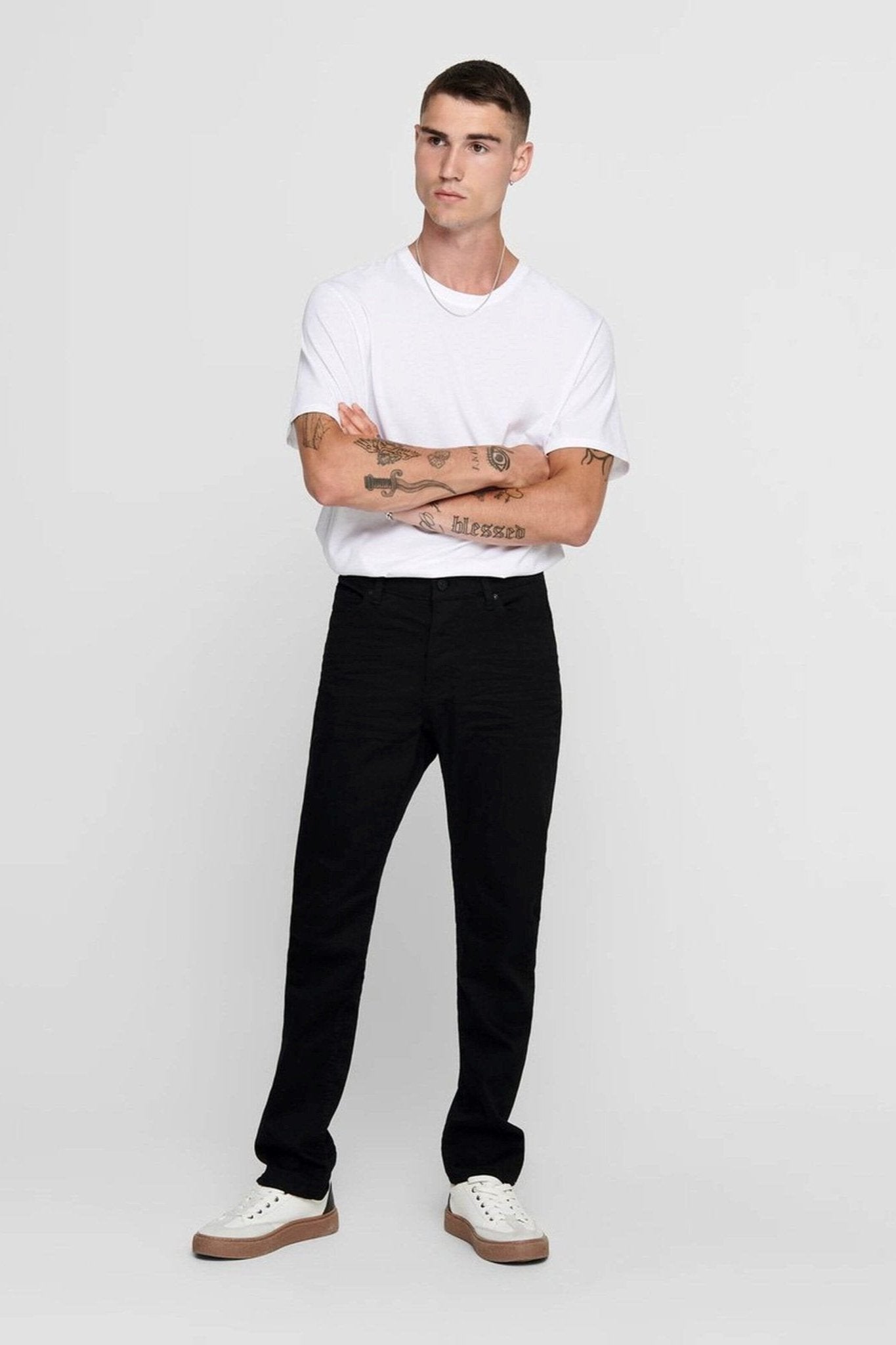 Mike Stretch Jeans - Sort (Bred pasform) Mode