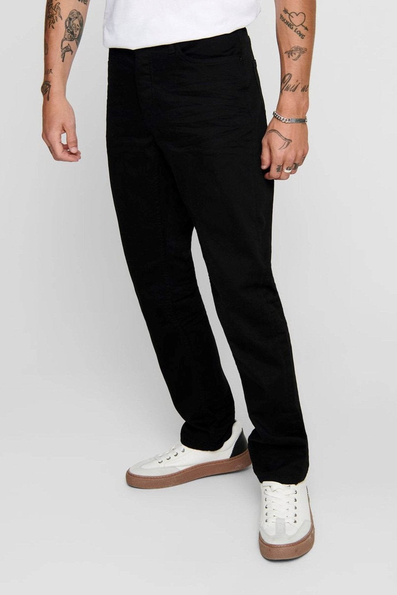 Mike Stretch Jeans - Sort (Bred pasform) Mode