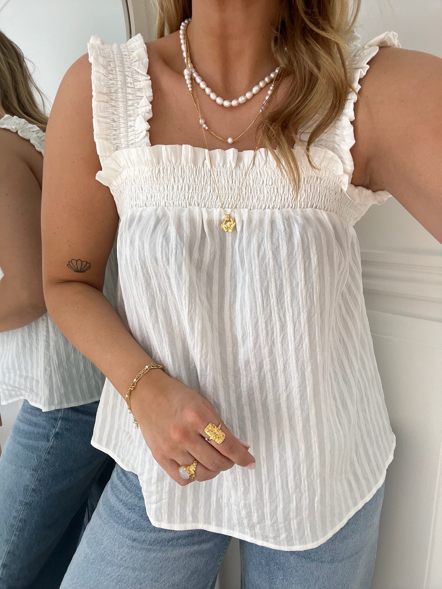 Co´Couture Selma Smock Strap Top White Hot på udsalg
