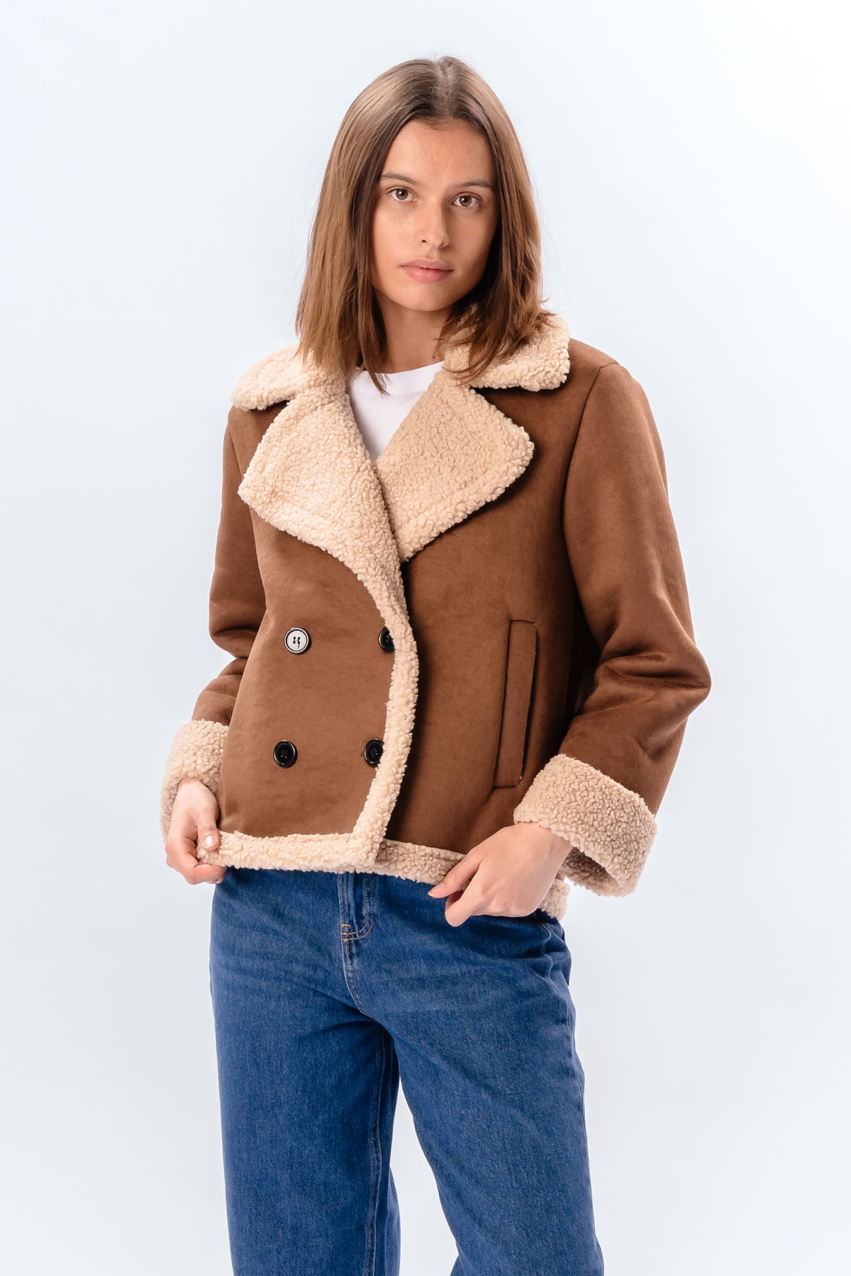 Shearling Kort Frakke - Brun Online nu