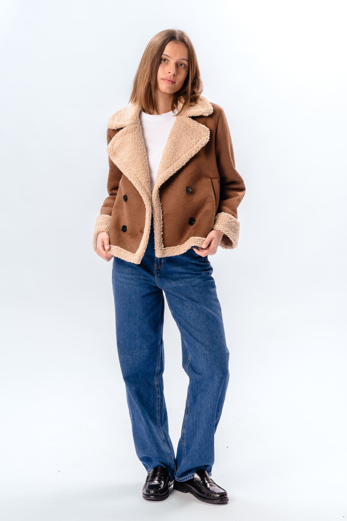 Shearling Kort Frakke - Brun Online nu