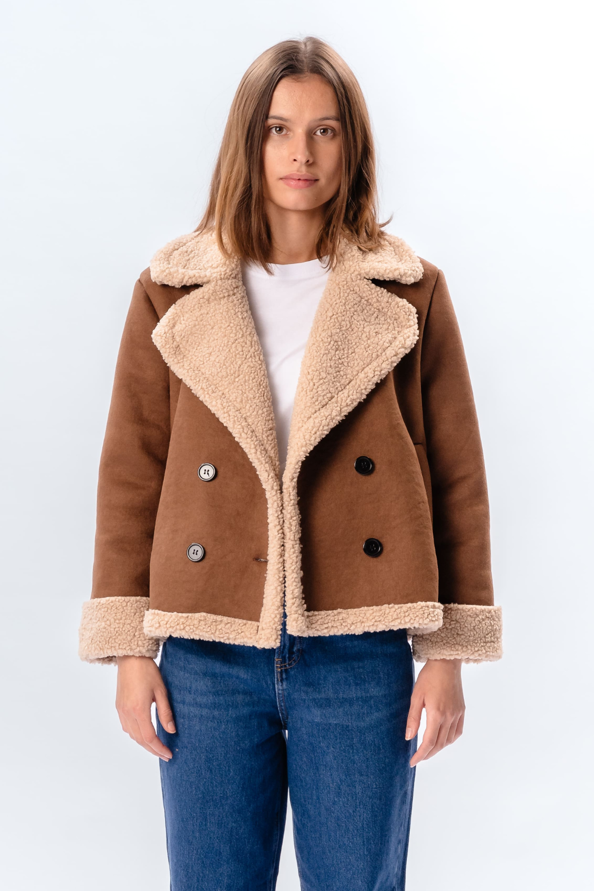Shearling Kort Frakke - Brun Online nu