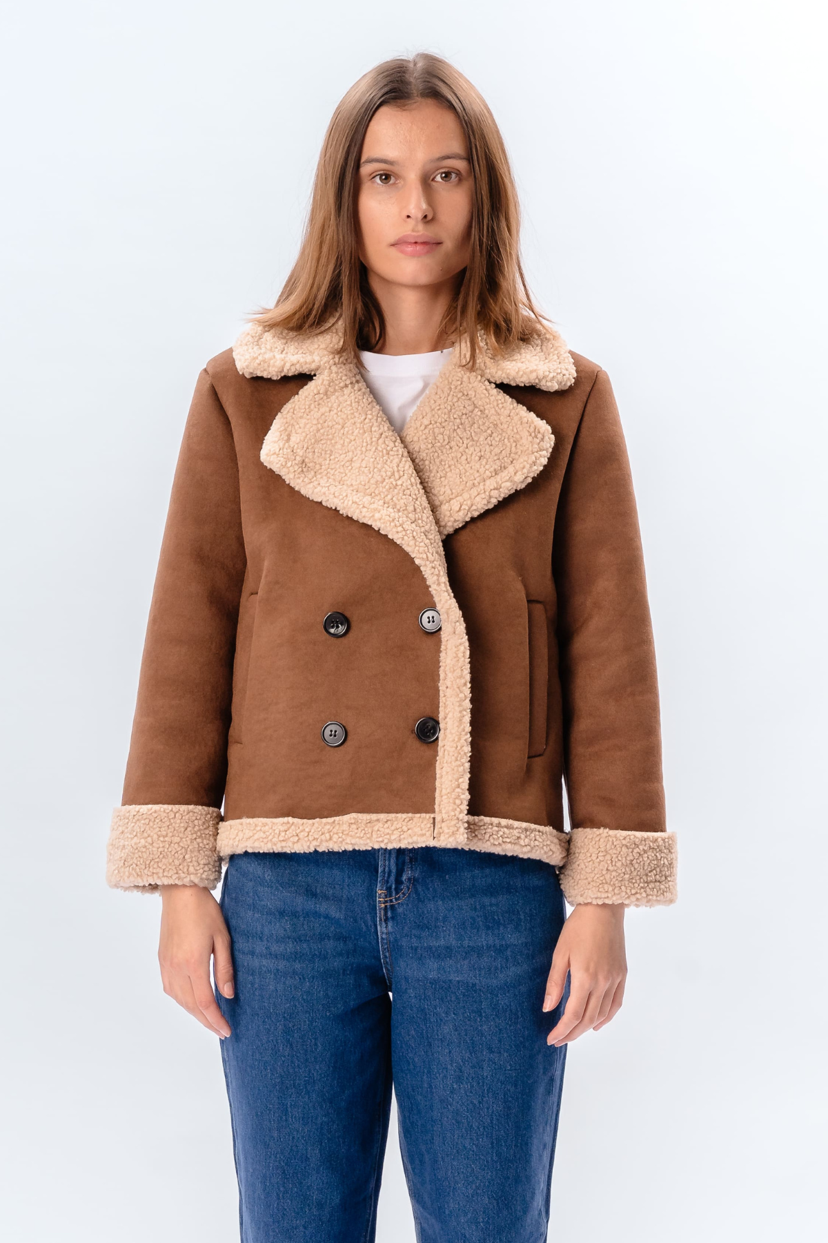 Shearling Kort Frakke - Brun Online nu
