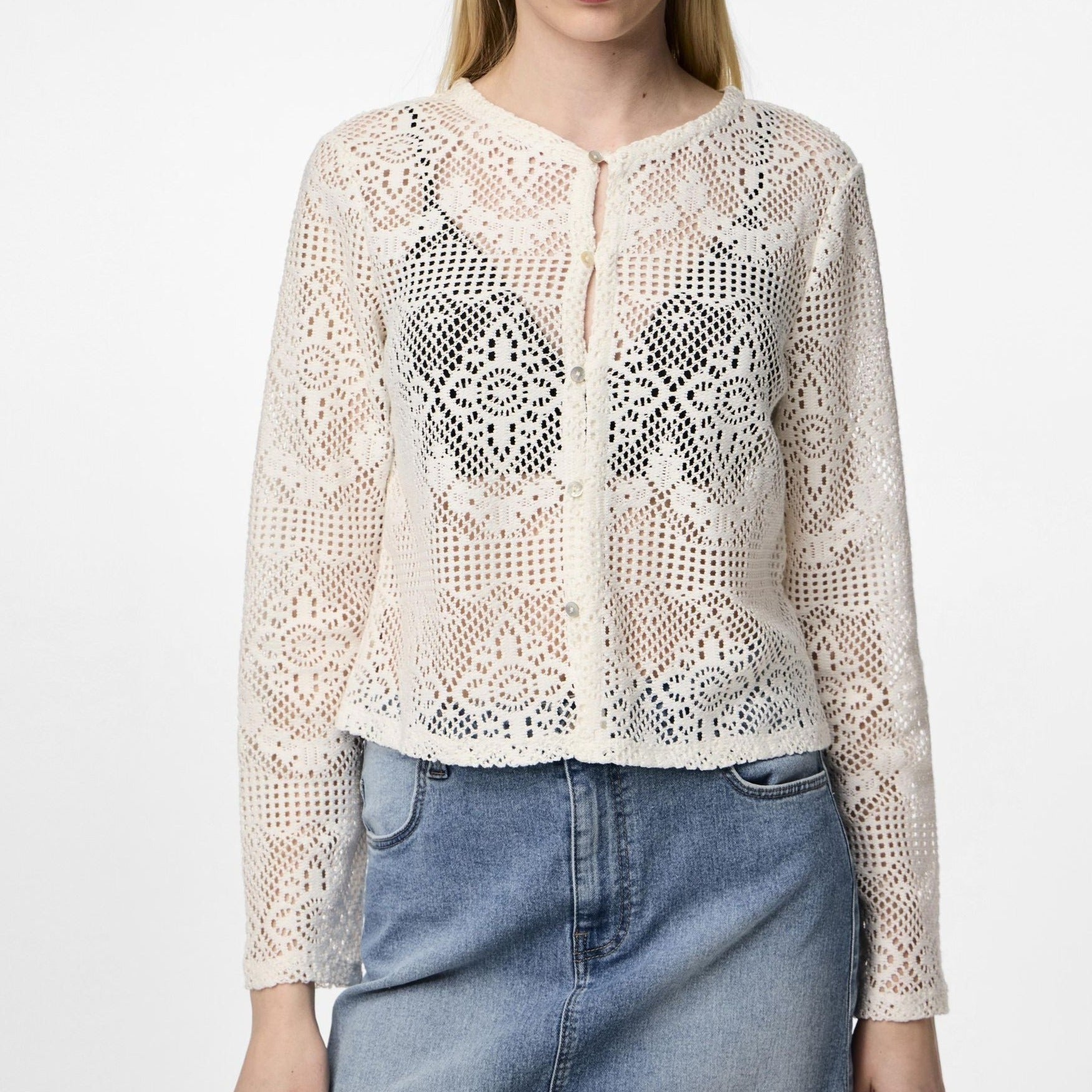 Pieces Kaddi LS Cardigan Cloud Dancer