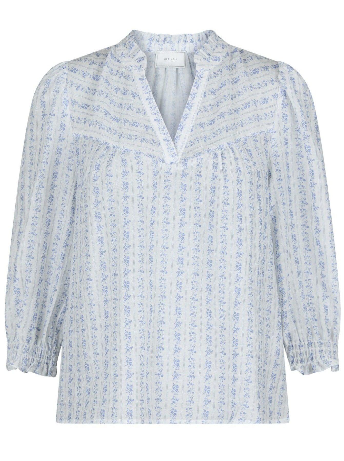 Neo Noir Carlie Flower Stripe Bluse Blue Online salg