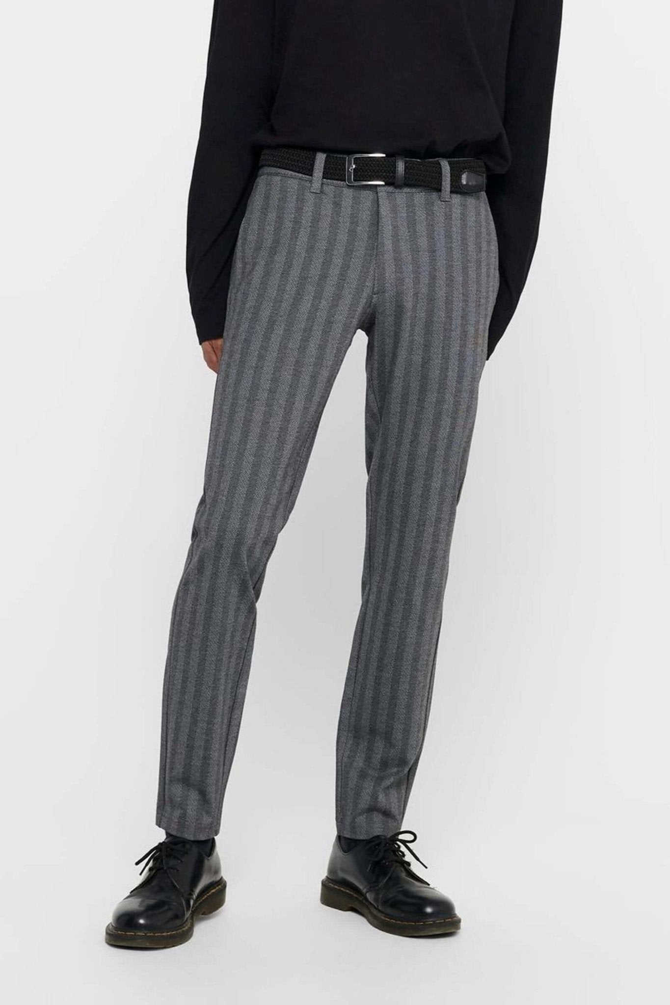 Mark Pants Stribet - Lysegrå