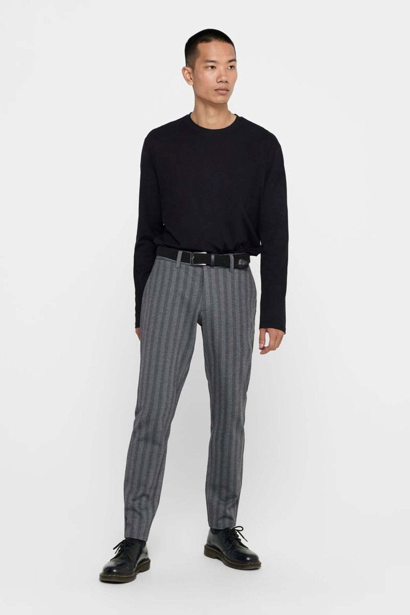 Mark Pants Stribet - Lysegrå