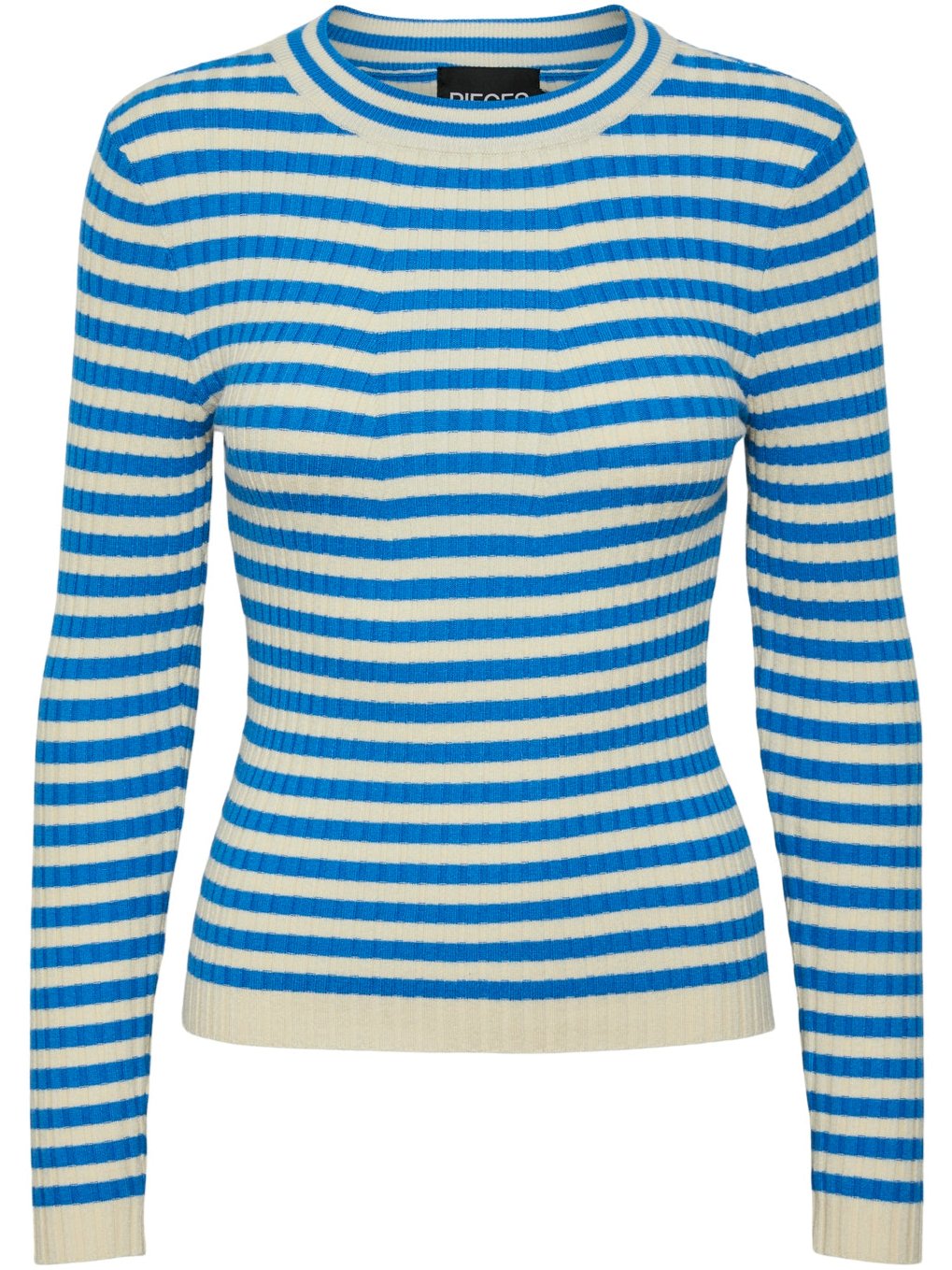 Pieces Crista LS O-Neck Strik French Blue/Birch NOA24