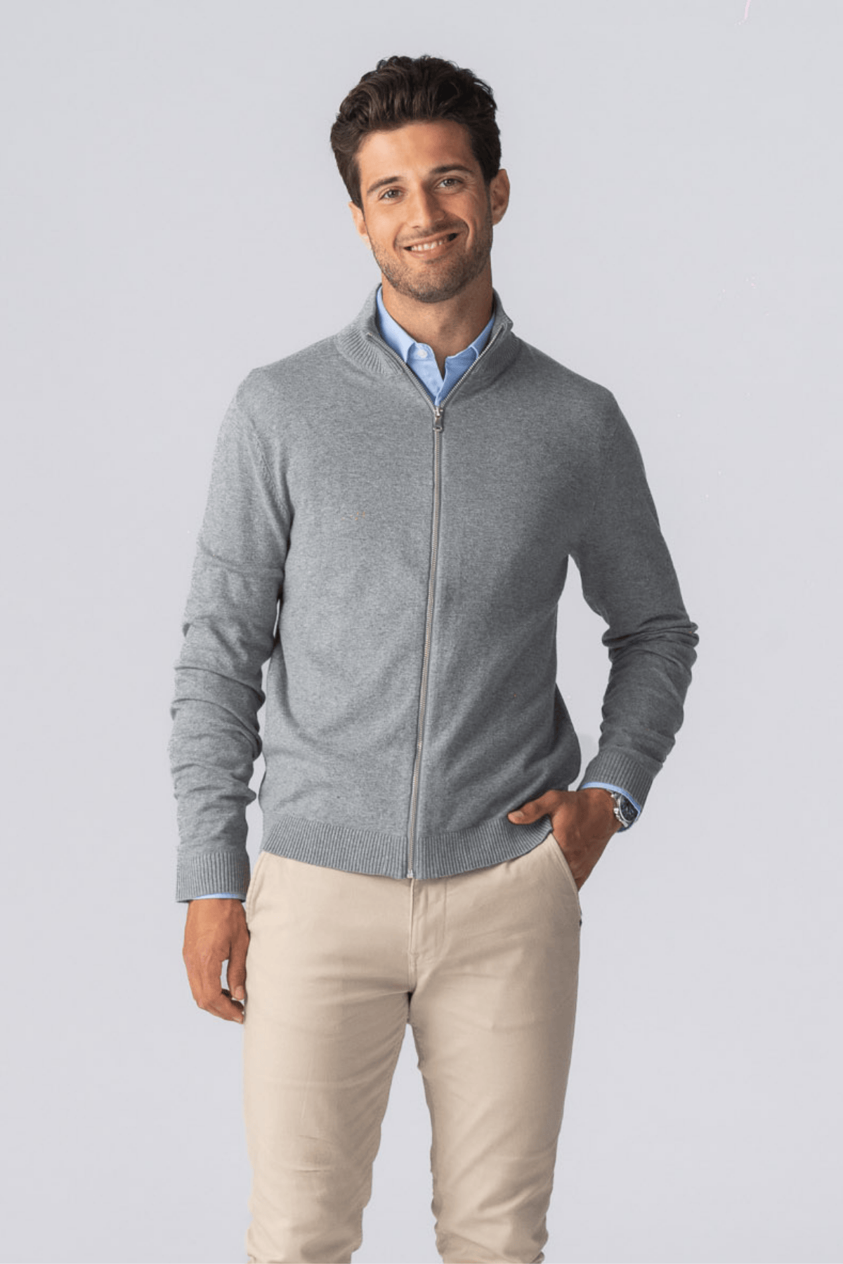Pullover Zip Cardigan - Grå Melange