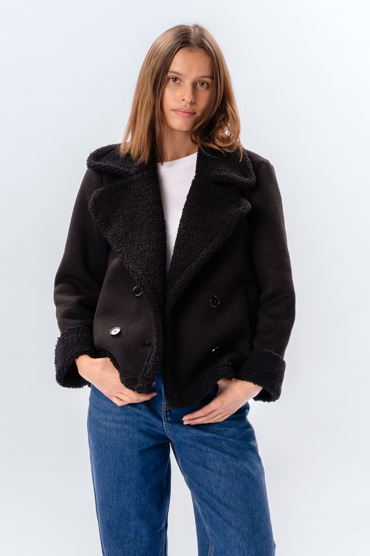 Shearling Kort Frakke - Sort