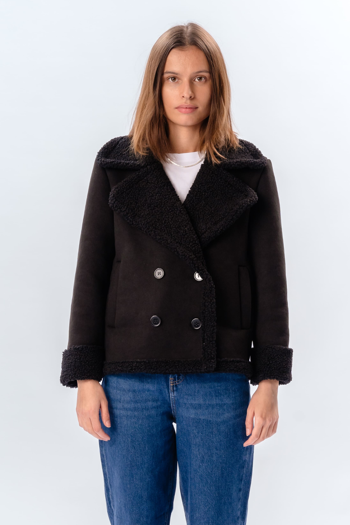 Shearling Kort Frakke - Sort