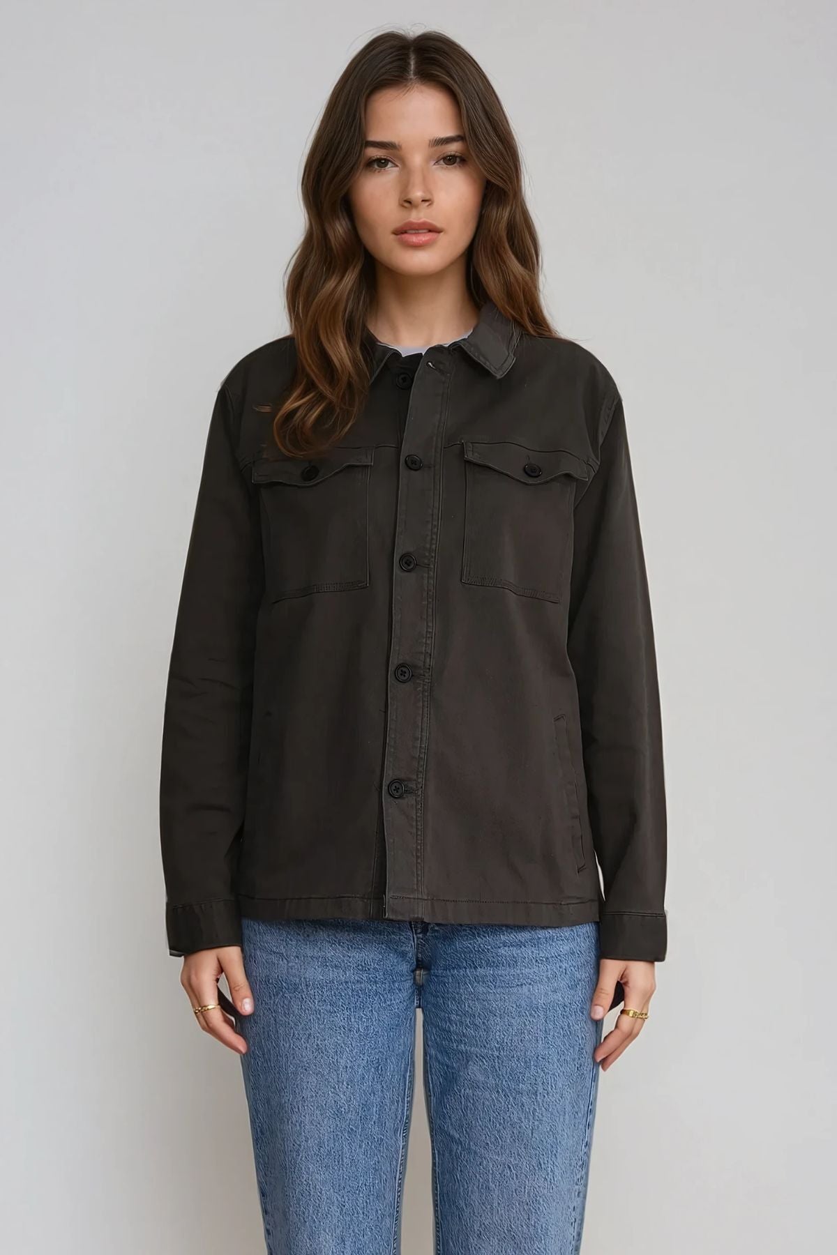 Twill Overshirt - Mørk Oliven Online nu
