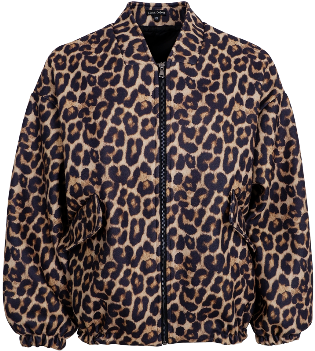Black Colour Leo Bomber Jakke Leopard