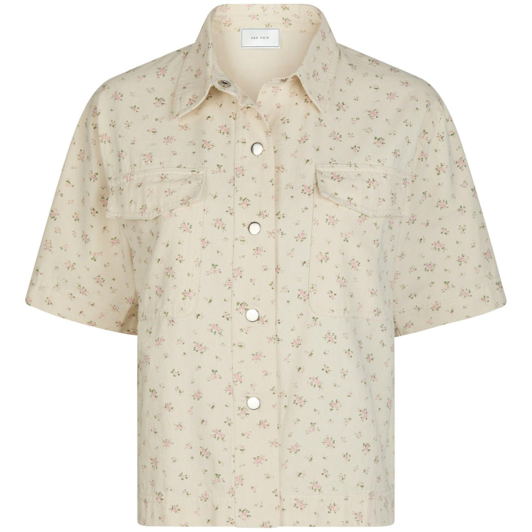 Neo Noir Tiki Floral Denim Skjorte Off White