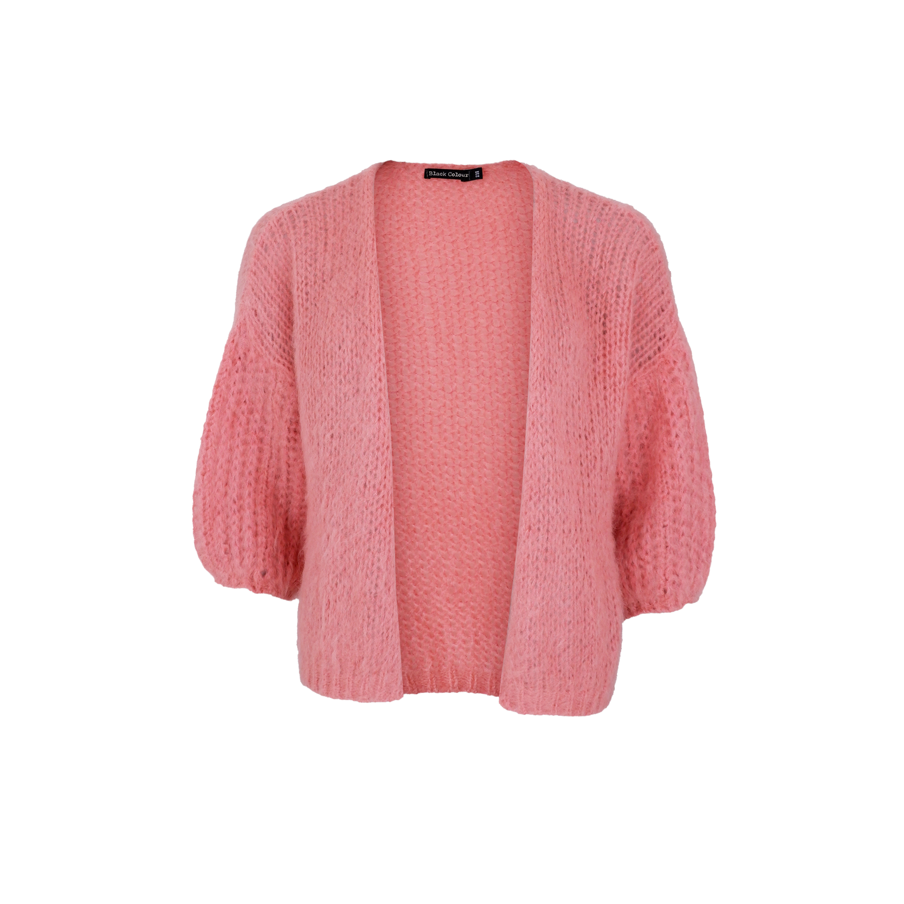 Black Colour Casey Puff Sleeve Cardigan Candy Coral