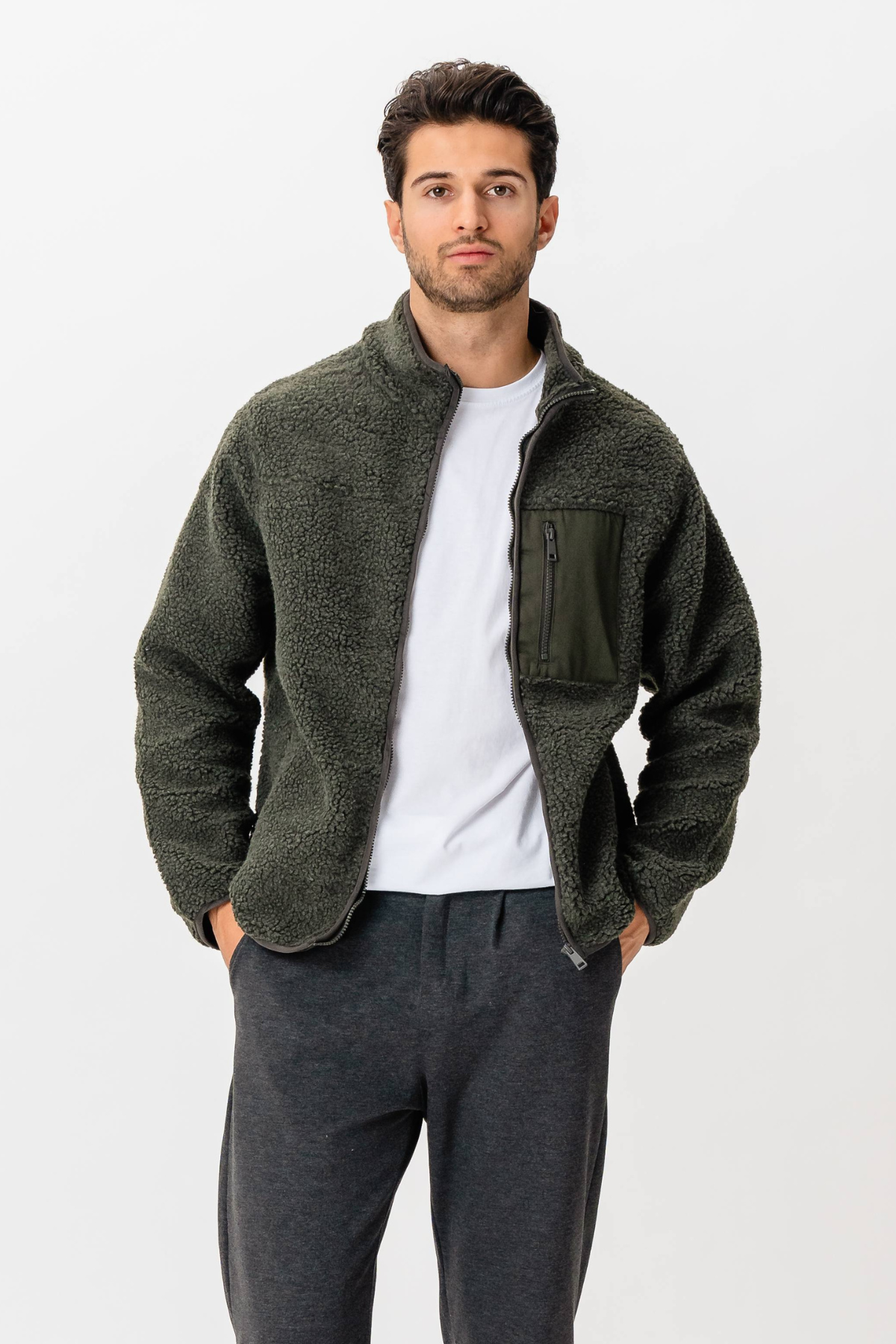 Fleece Jakke - Mørk Olive Online salg