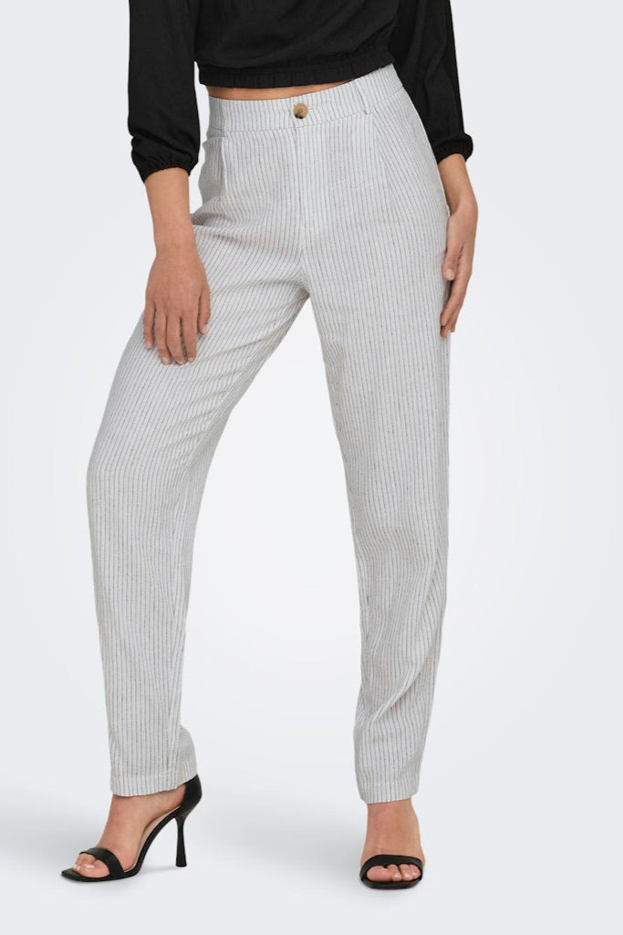 Olga Linen Pinstripe Pants - Bright White Levere