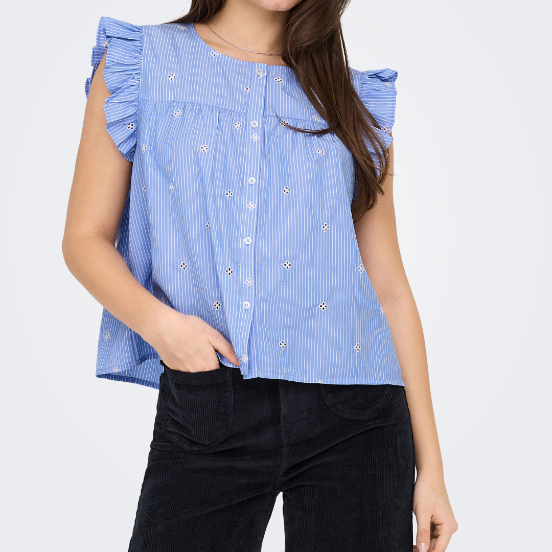 Only Amanda SL Emb Top Coronet Blue/White