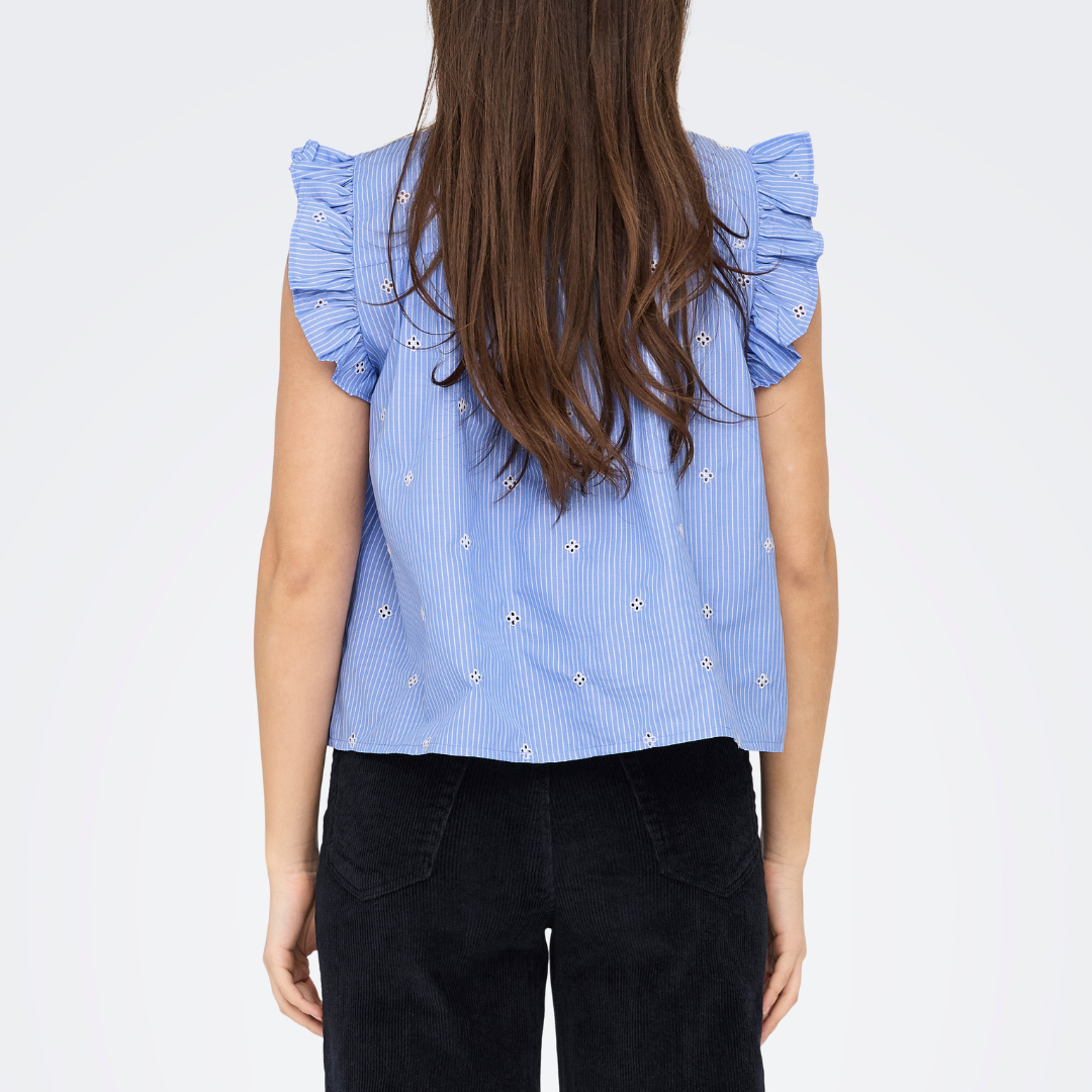 Only Amanda SL Emb Top Coronet Blue/White