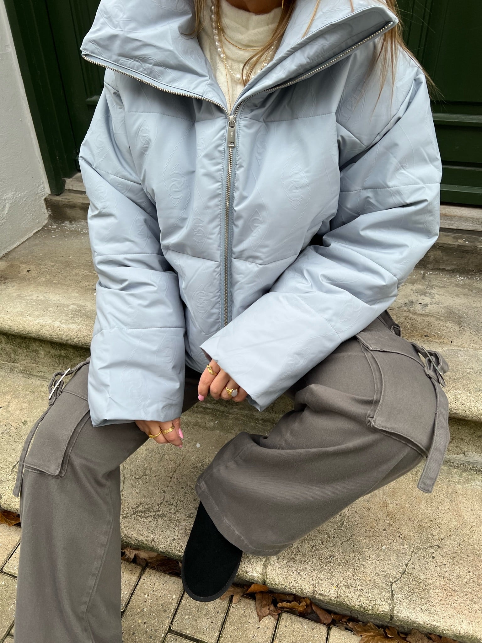 Gestuz Gaita Short Puffer Jakke Grey Blue