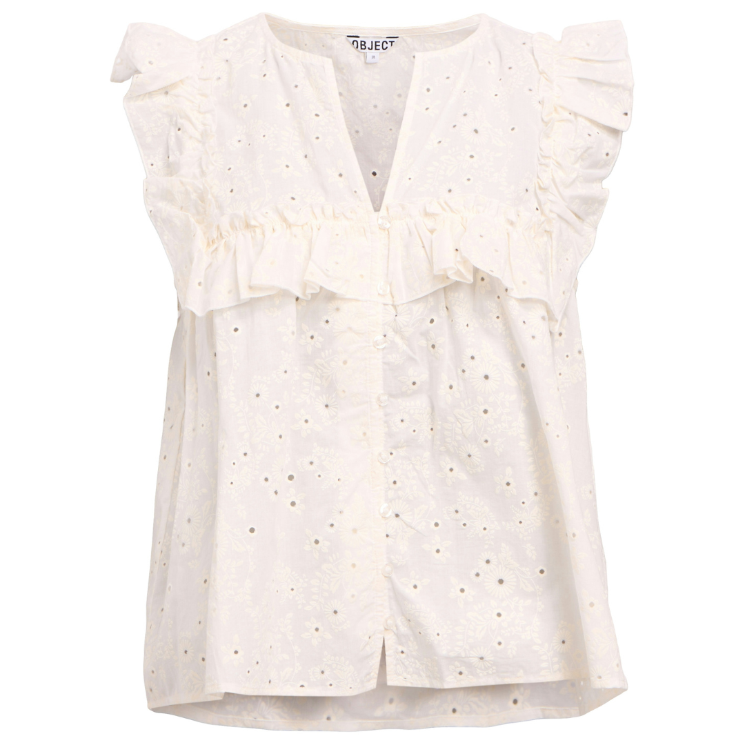 Object Cilie Frill SL Top Cloud Dancer Hot på udsalg