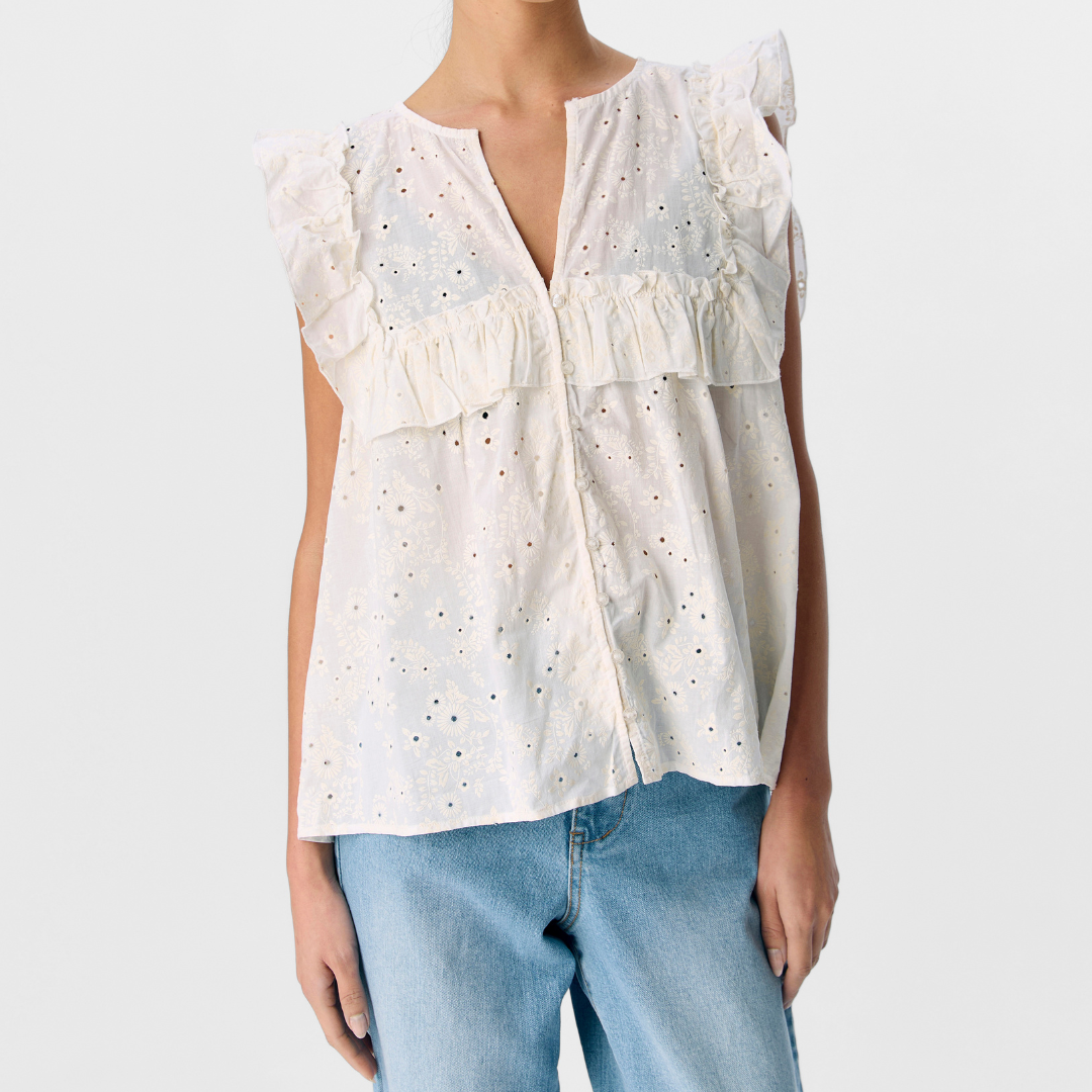 Object Cilie Frill SL Top Cloud Dancer Hot på udsalg