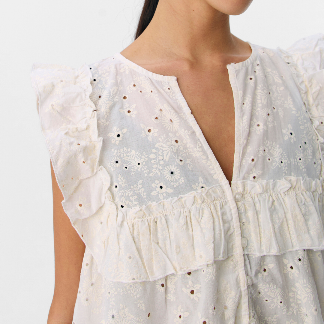 Object Cilie Frill SL Top Cloud Dancer Hot på udsalg