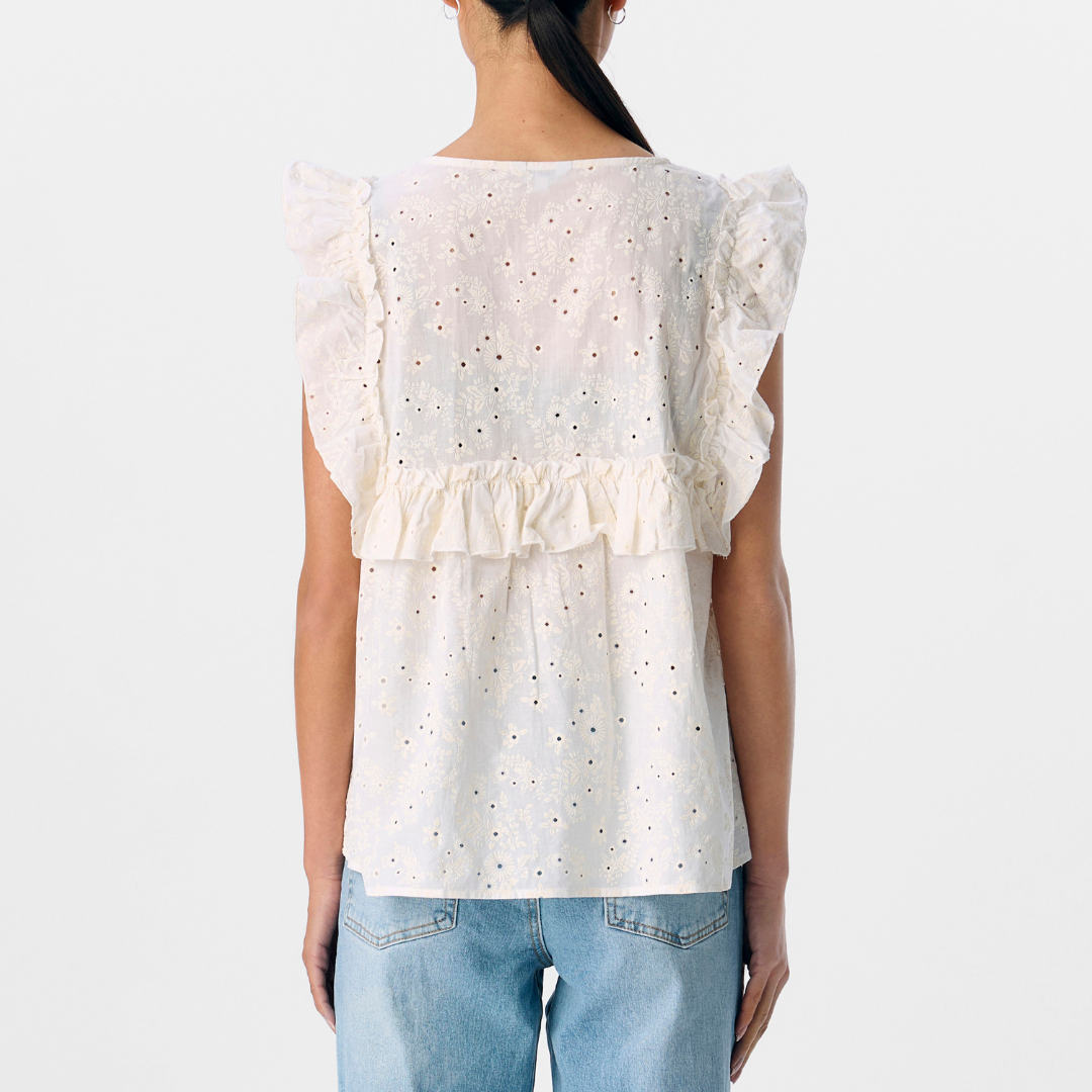 Object Cilie Frill SL Top Cloud Dancer Hot på udsalg