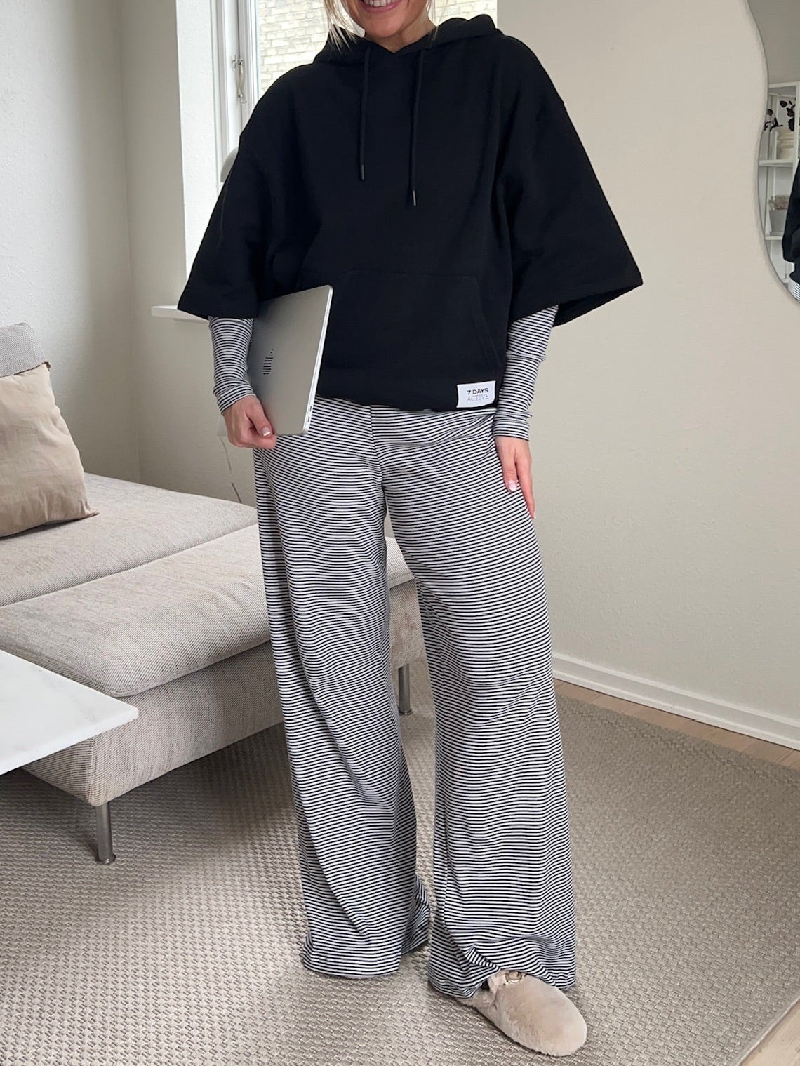 Mads Nørgaard Cotton Stripe Velon Bukser Parisian Night /Vanilla Ice Rabat