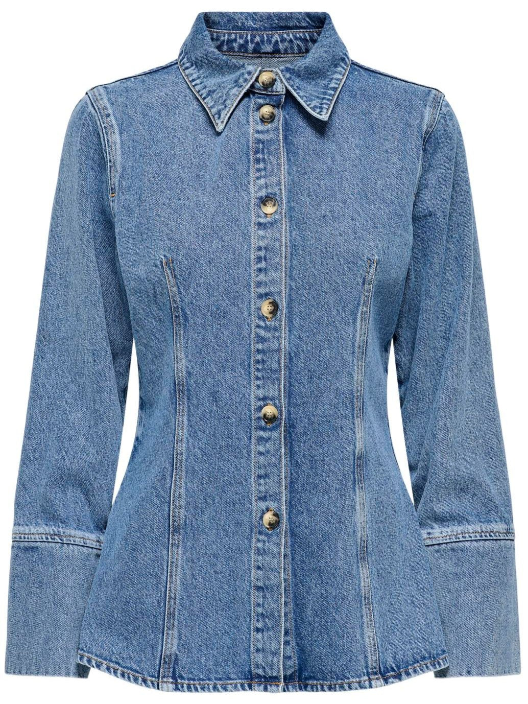 Only Nara L/S Fitted DNM Skjorte Medium Blue Denim Mode