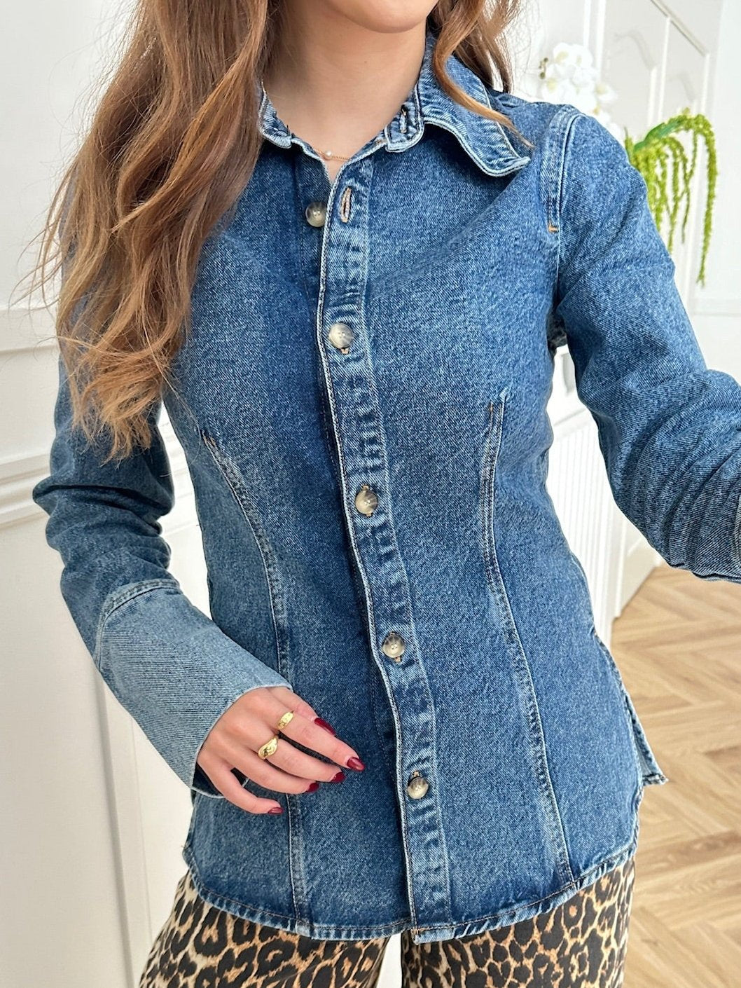 Only Nara L/S Fitted DNM Skjorte Medium Blue Denim Mode