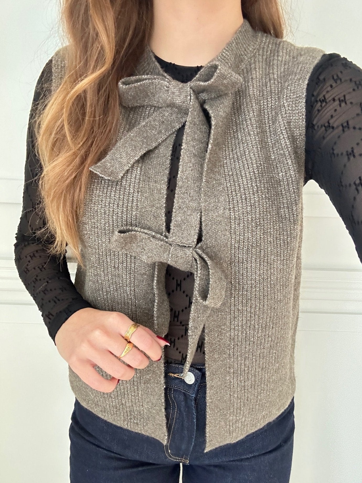 Pieces Silly SL Tie Vest Morel NOS25