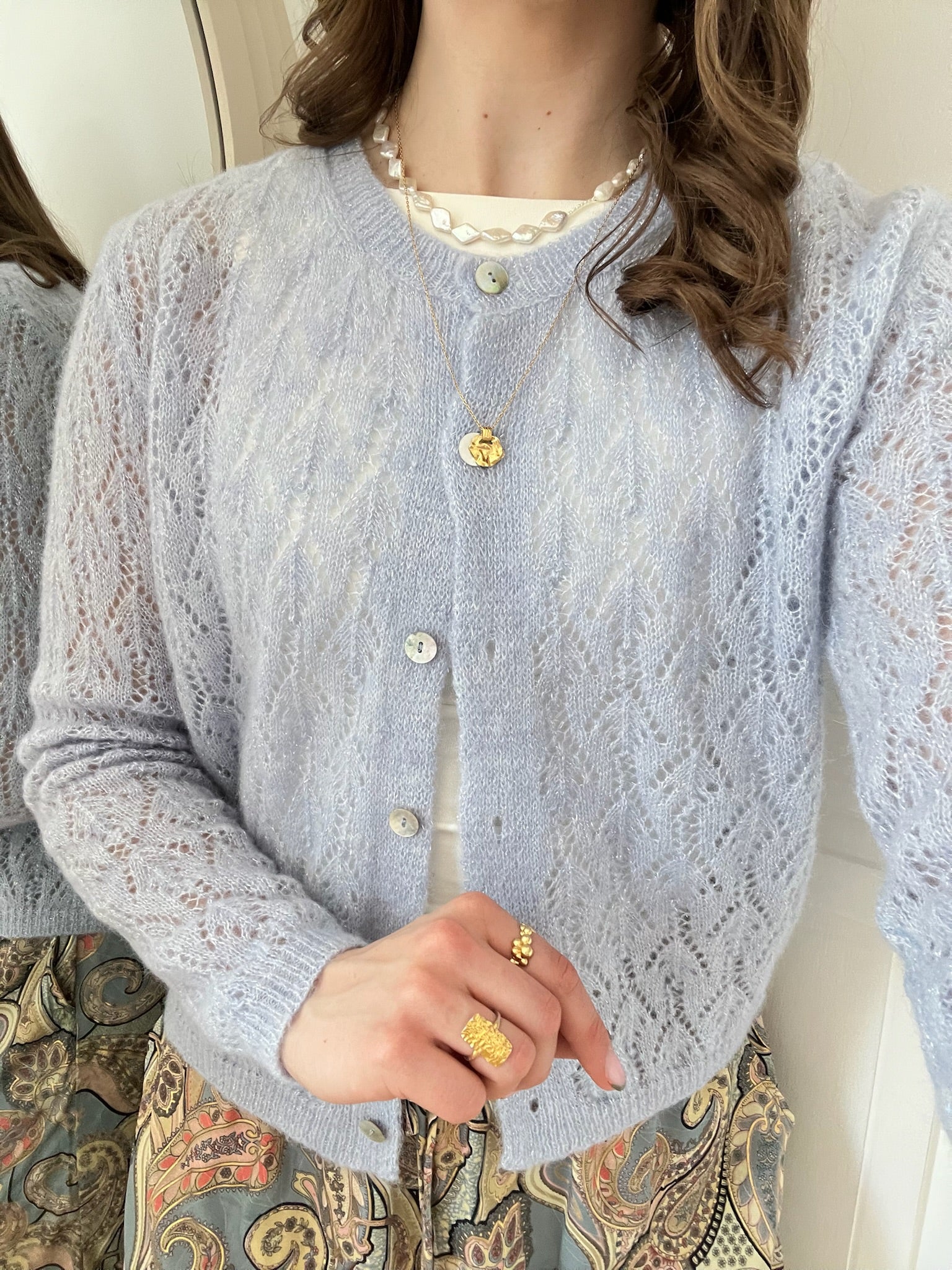 Black Colour Dell Pin Cardigan Light Blue