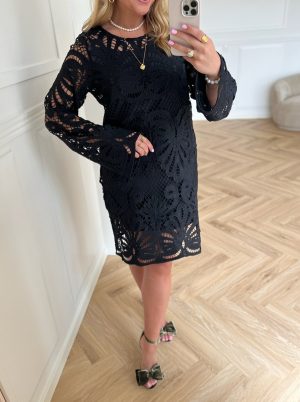 Pieces Lykke LS Lace Kjole Black
