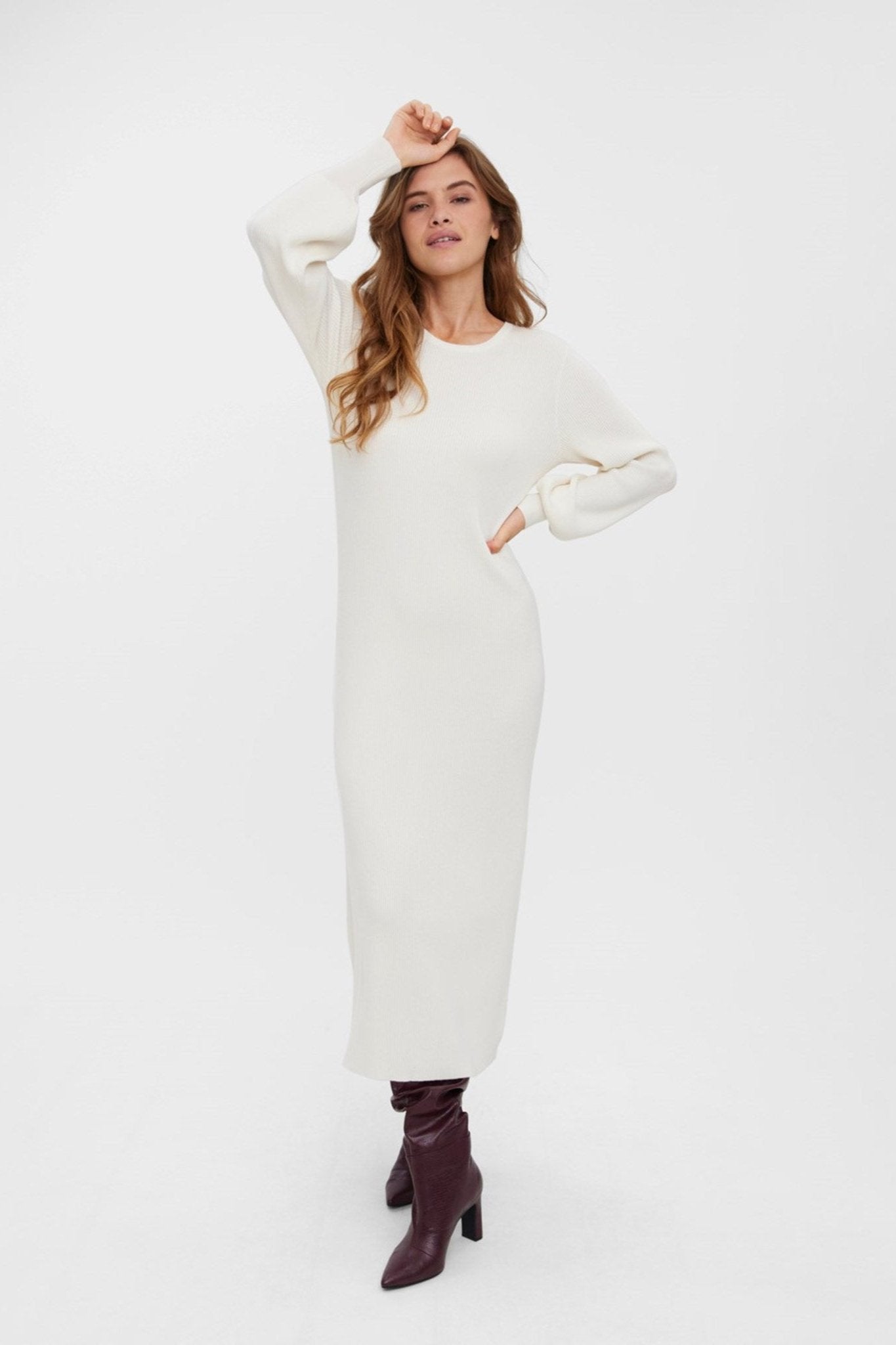 Valor O-Neck Strikkjole - Birch