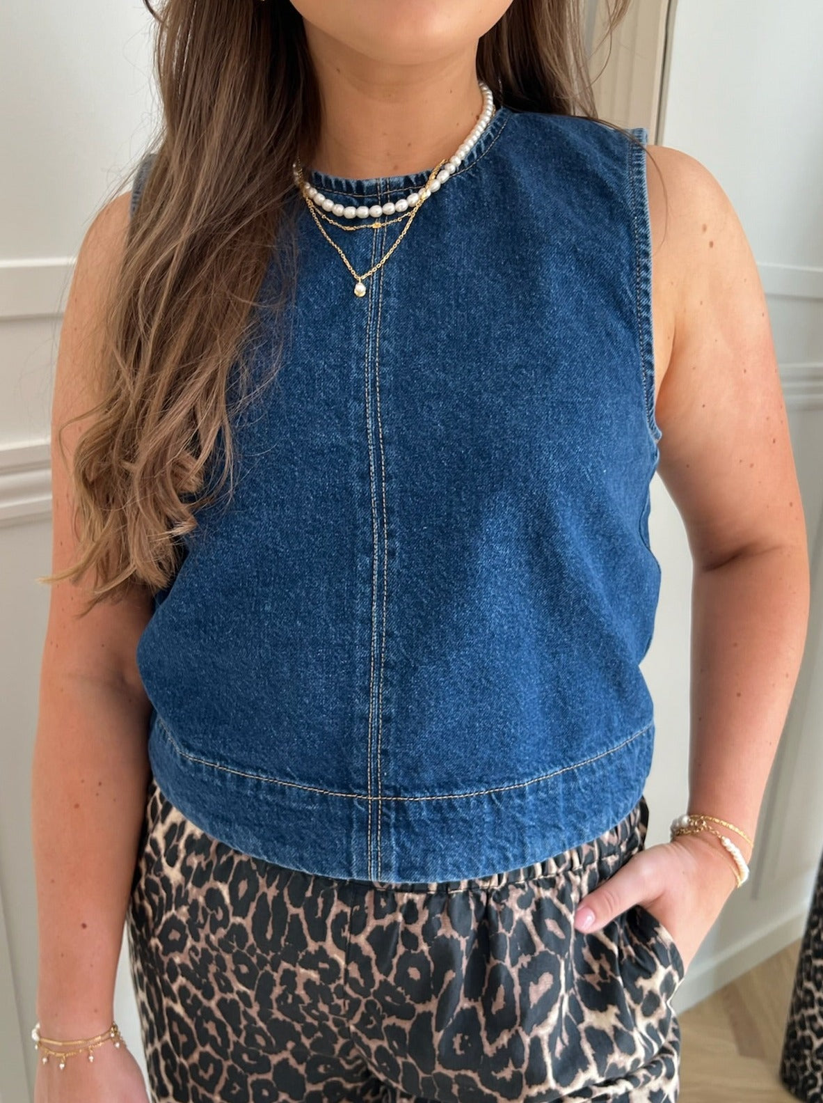 Only Dorsi SL Denim Top Medium Blue Denim